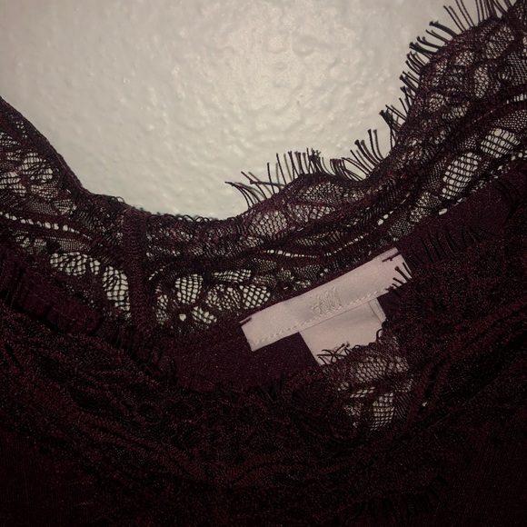 H&M Lace-Trim Wine Red Blouse - Size M - Picture 3 of 3